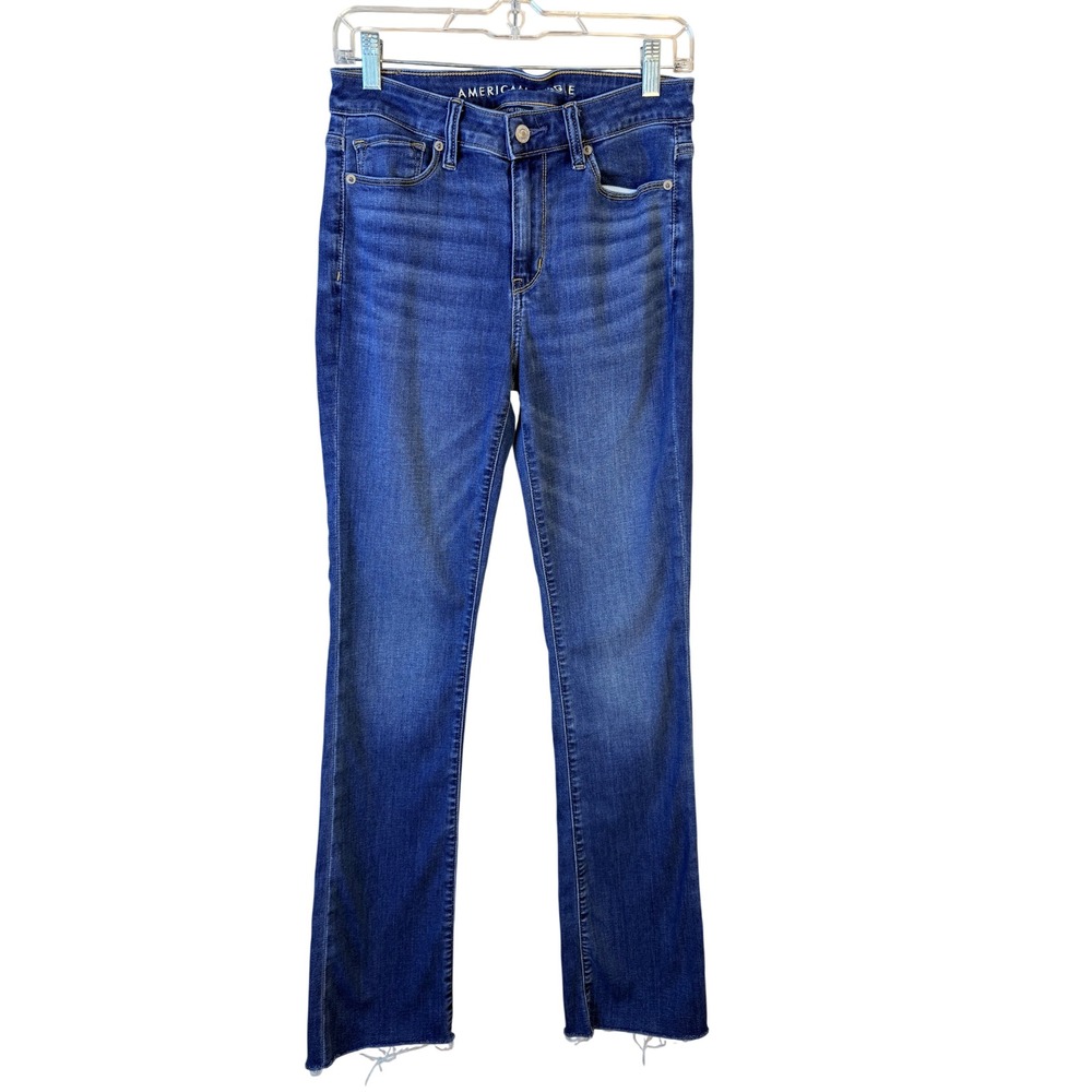 American Eagle High Rise Skinny Kick Jeans 4 X-Long Next Level Stretch Raw Hem